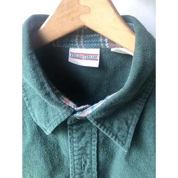 Field & Stream Green Flannel long sleeve Button Down Shirt  Pockets sz L VTG - Picture 3 of 10